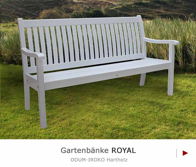 Klassische Holzgartenbänke ROYAL im englischen Landhausstil - Weiße Gartenbänke mit 25 Jahren Garantie