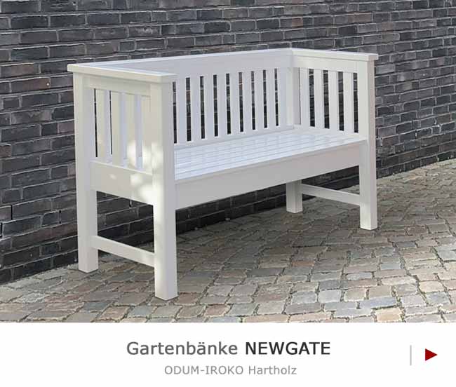 Elegante Gartenbank aus ODUM-IROKO Hartholz - Holzbänke im Cubus-Design - Made in Germany