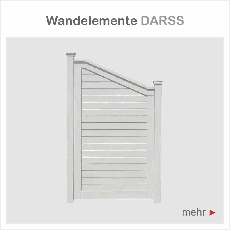 Sichtschutzwand DARSS - Wandelement mit Stufe - Breite 90 cm - Höhe 180 / 145 cm - Hartholz weiss