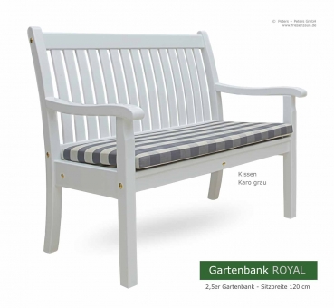 Preview: 2er Gartenbank ROYAL - lackiert Preview: 2,5-Sitze Gartenbank ROYAL mit passenden Kissen - Karo grau