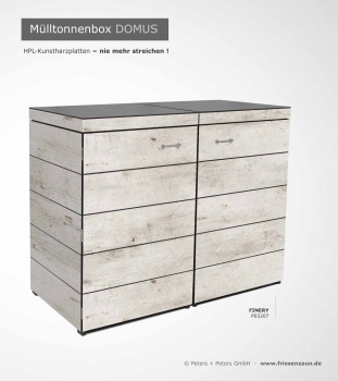 Preview: 2er Mülltonnenbox DOMUS 120 Preview: 2er Mülltonnenverkleidung aus wartungsfreien HPL - Dekor FINERY für 120 Liter Mülltonnen