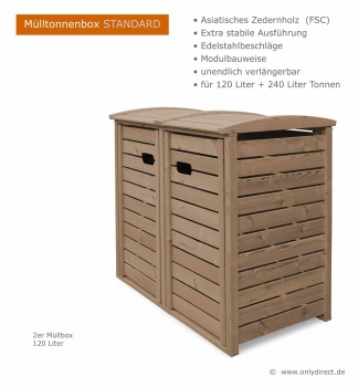 Preview: 2er Mülltonnenbox STANDARD 120 Preview: 2 x 120 Liter Mülltonnenbox Holz für 2 Tonnen 120 oder 240 Liter