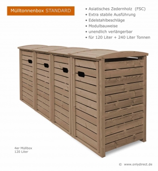 Preview: 4er Mülltonnenbox STANDARD 240 Preview: Detailansicht Aufsteller Mülltonnenbox  STANDARD