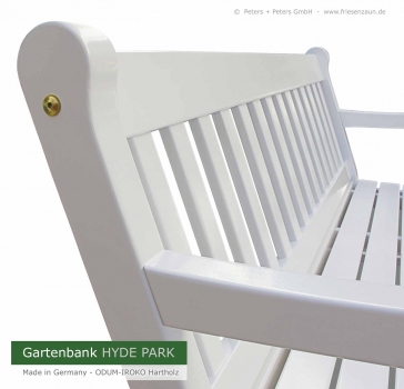 Preview: 2er Gartenbank HYDE PARK Exklusive - lackiert Preview: 3-Sitzer Holzbank Garten HYDE PARK von Peters + Peters - Gartenbank Hartholz weiß