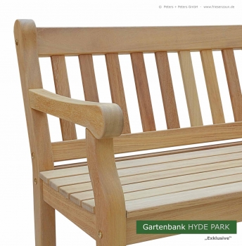 Preview: 3er Gartenbank HYDE PARK Exklusive - Natur Preview: Klassische Holzgartenbank im englischem Hyde Park Stil - Wertvolles Hartholz