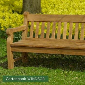 Preview: 3er Gartenbank WINDSOR - Natur Preview: Massive Holzgartenbank WINDSOR - ODUM-IROKO Hartholz Natur unbehandelt