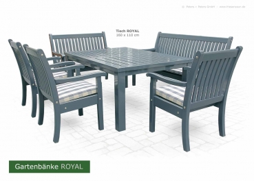 Preview: 1er Gartensessel ROYAL - lackiert Preview: Gartenbänke ROYAL mit Gartentisch ROYAL - Hartholz anthrazit (RAL 7016) + Kissen Karo Grau