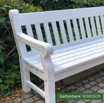 Preview: 2er Gartenbank WINDSOR - lackiert Preview: Extra massive Holzbank wetterfest weiß lackiert - 25 Jahre Garantie