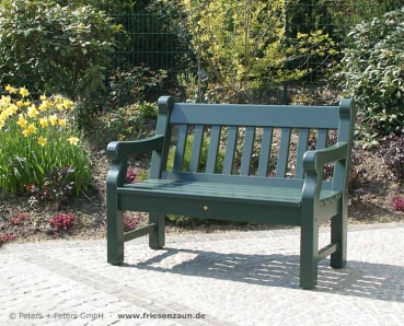 Preview: 2er Gartenbank WINDSOR - lackiert Preview: Englische Gartenbank im klassischem Hyde Park Stil - RAL 6009 Tannengrün