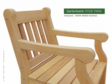 Preview: 1er Gartenstuhl HYDE PARK Exklusive - Natur Preview: Englischer Gartensessel 1-Sitzer Gartenstuhl HYDE-PARK - Odium-Iroko Hartholz - Deutsches Produktion von Peters + Peters - Kaltenkirchen