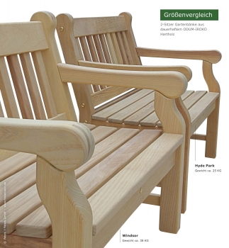 Preview: 3er Gartenbank HYDE PARK Exklusive - Natur Preview: Die Holzbänke WINDSOR sind extra massiv ausgeführt - die Gartenbänke Hyde Park sind leichter und lassen sich einfach verstellen.