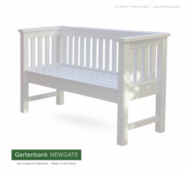 Preview: Gartenbank NEWGATE - lackiert Preview: Elegante Gartenbank NEWGATE im modernem Tubus-Design - Hartholz - Made in Germany