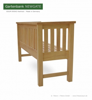 Preview: Gartenbank NEWGATE - Natur Preview: Holzgartenbank NEWGATE - die minimalistische Gartenbank aus dauerhaftem ODUM-IROKO Hartholz